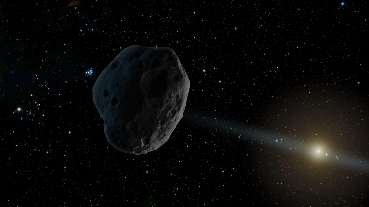 Artist's concept of a dark small body on an elongated orbit near the Sun