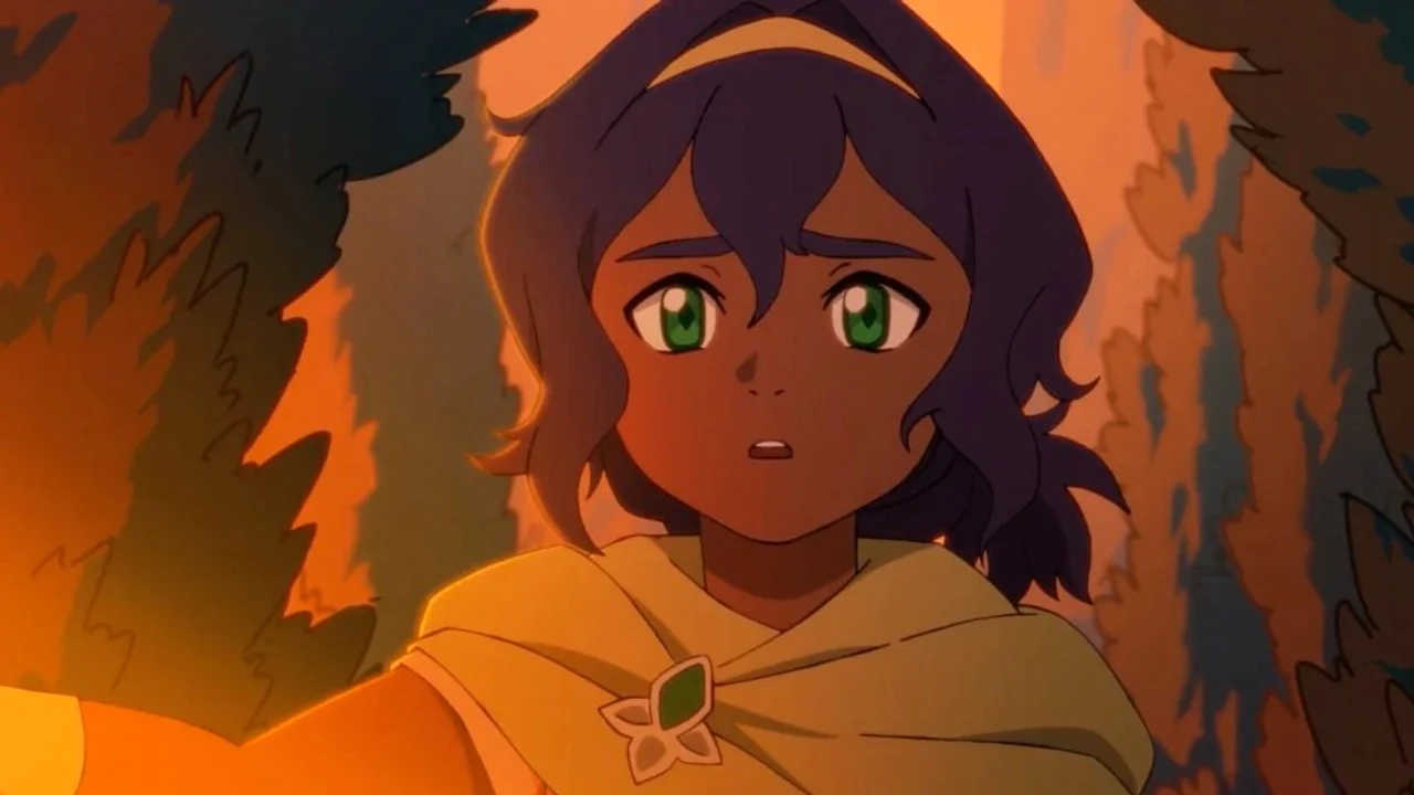 Official Avatar Seven Havens teaser frame showing the new Earthbender Avatar Pavi in warm orange light