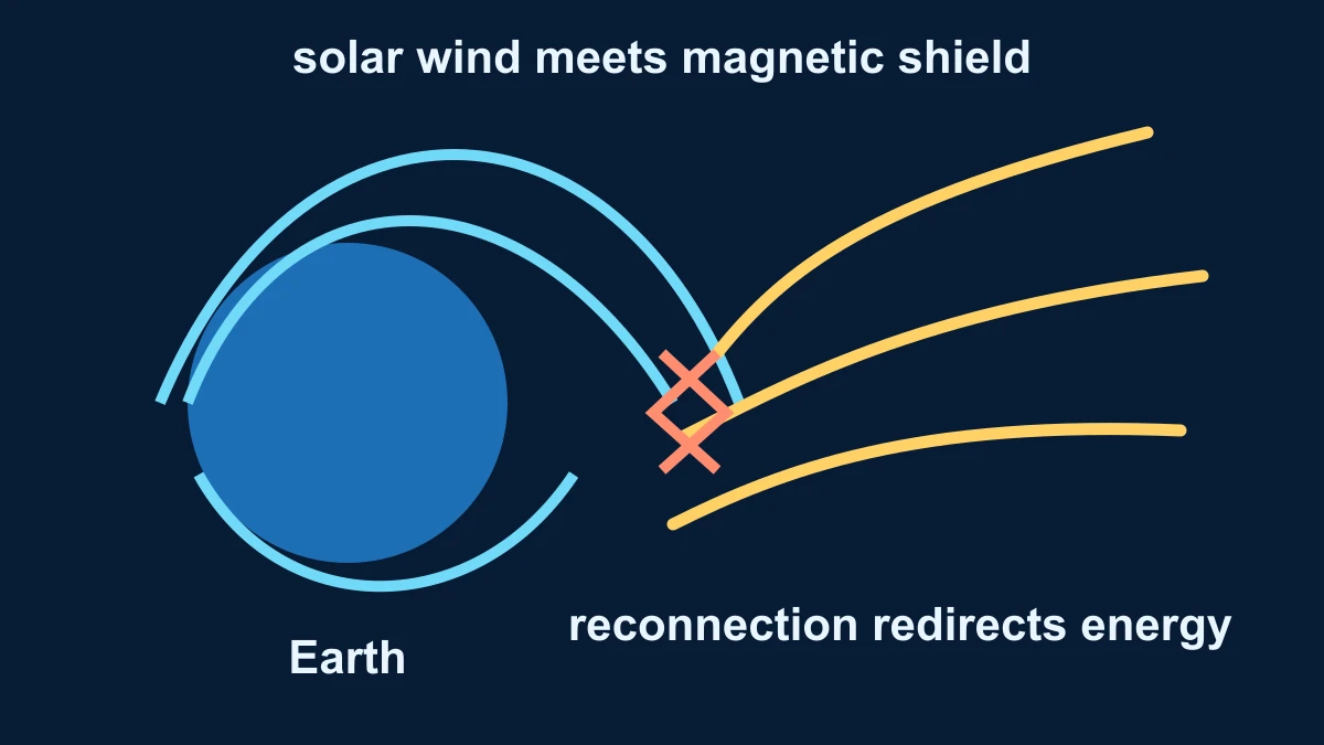 Original diagram of solar-wind and Earth magnetic-field lines reconnecting near the dayside boundary