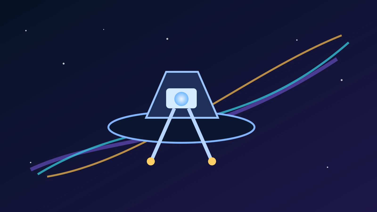 Original conceptual illustration of Rubin Observatory scanning a star field along overlapping coloured measurement paths