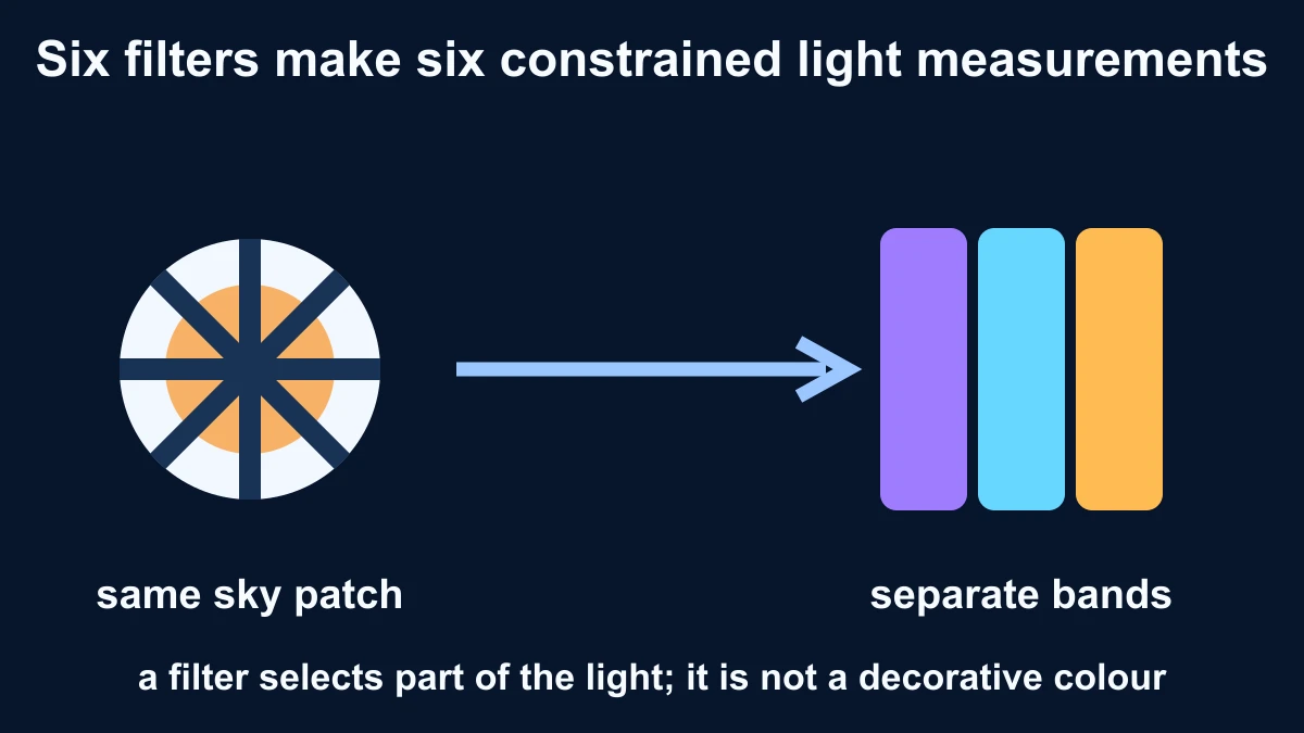 Original diagram showing one sky patch measured through separate coloured filter bands
