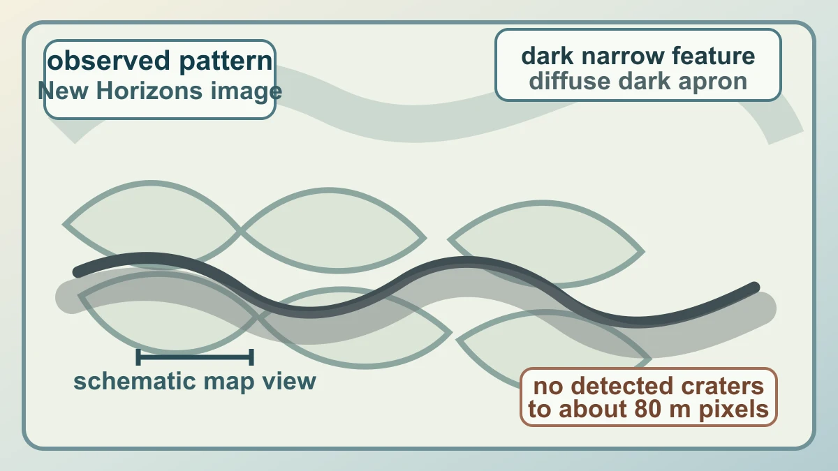 Original diagram mapping dark narrow features, diffuse dark aprons and polygonal cells in northern Sputnik Planitia