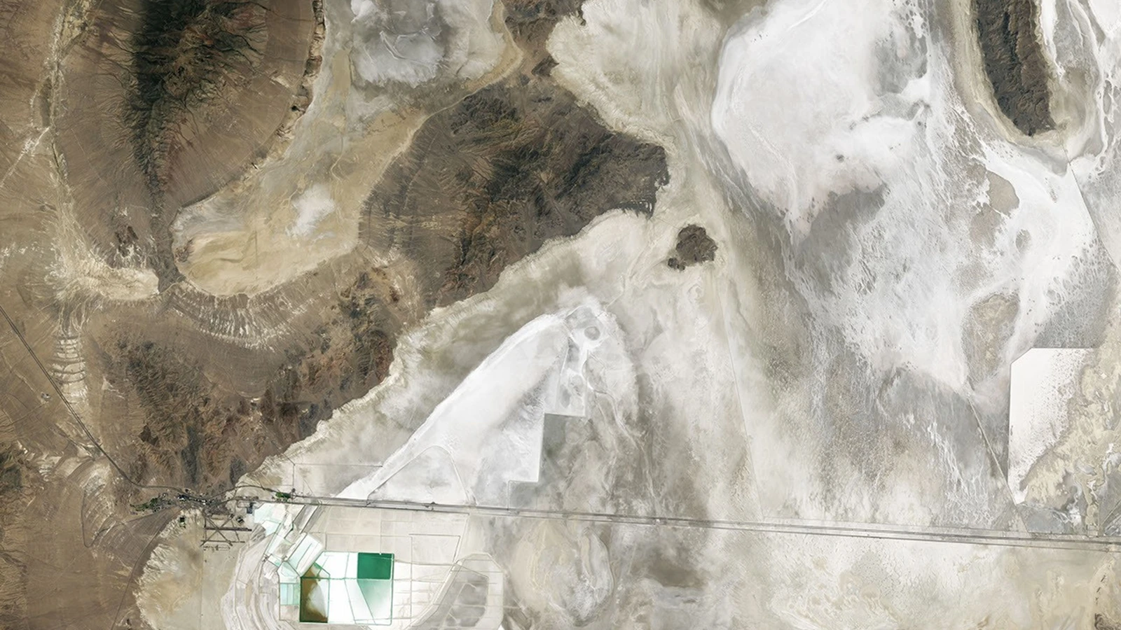 NASA Landsat 8 view of Crater Island, the Silver Island Mountains and the pale playa of former Lake Bonneville