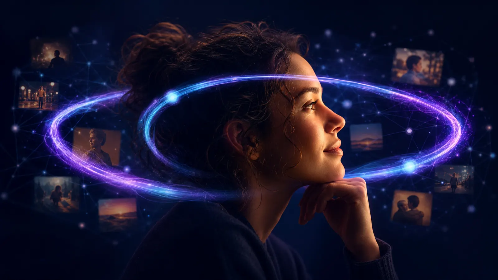 Original editorial illustration of a short musical memory looping through a person's mind