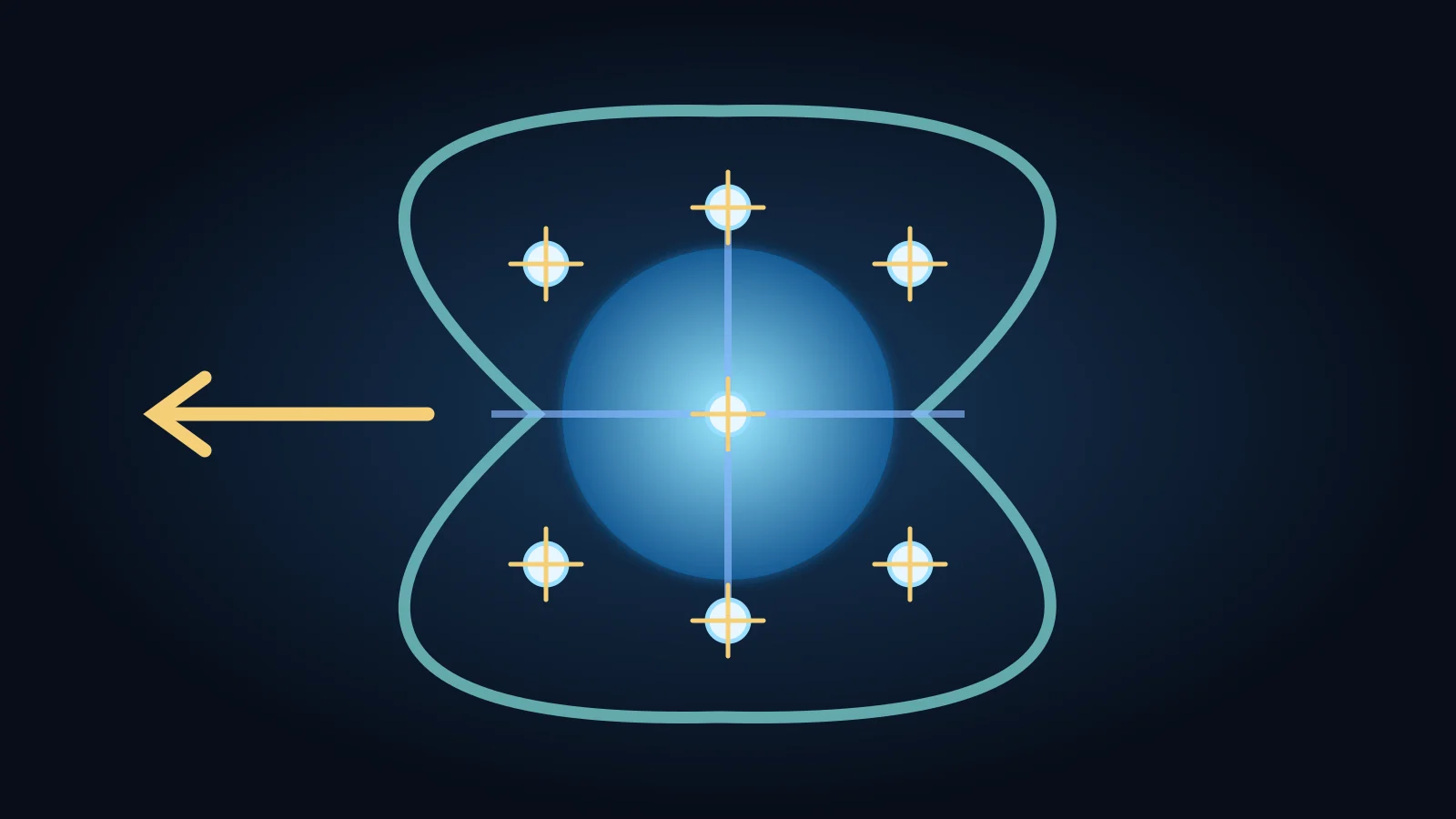 Original conceptual scientific illustration of seven proposed spacecraft around Earth’s magnetic environment, with incoming solar wind and magnetic field lines