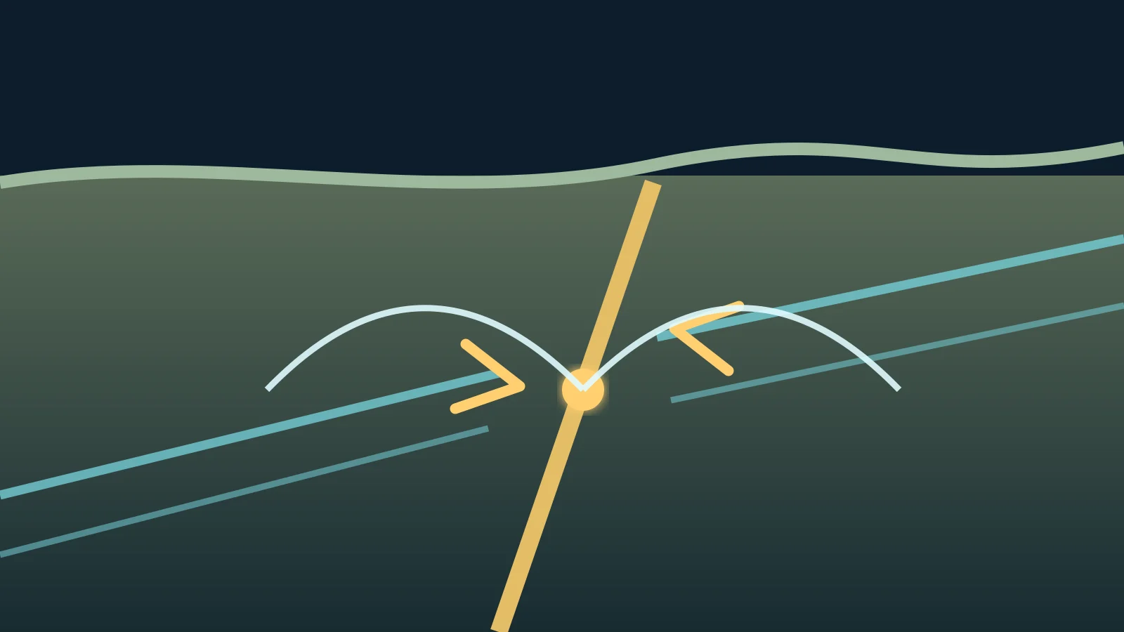 Original clean scientific illustration of two blocks of rock slipping on a fault and sending waves outward; it is not a map or a reconstruction of a real earthquake